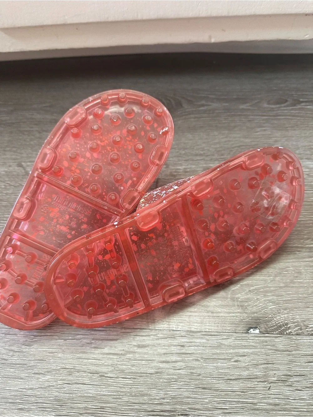 Mini Melissa Coral Pink Glitter Jelly Slide Sandals with Buckles